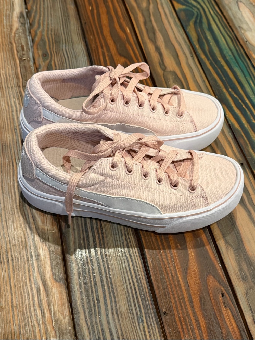 Puma Pink Canvas Platform Sneakers with White Side Stripe